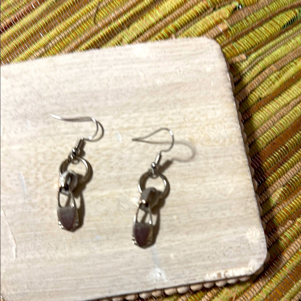 169.  Unique Zipper Pull Silver Dangle Earrings